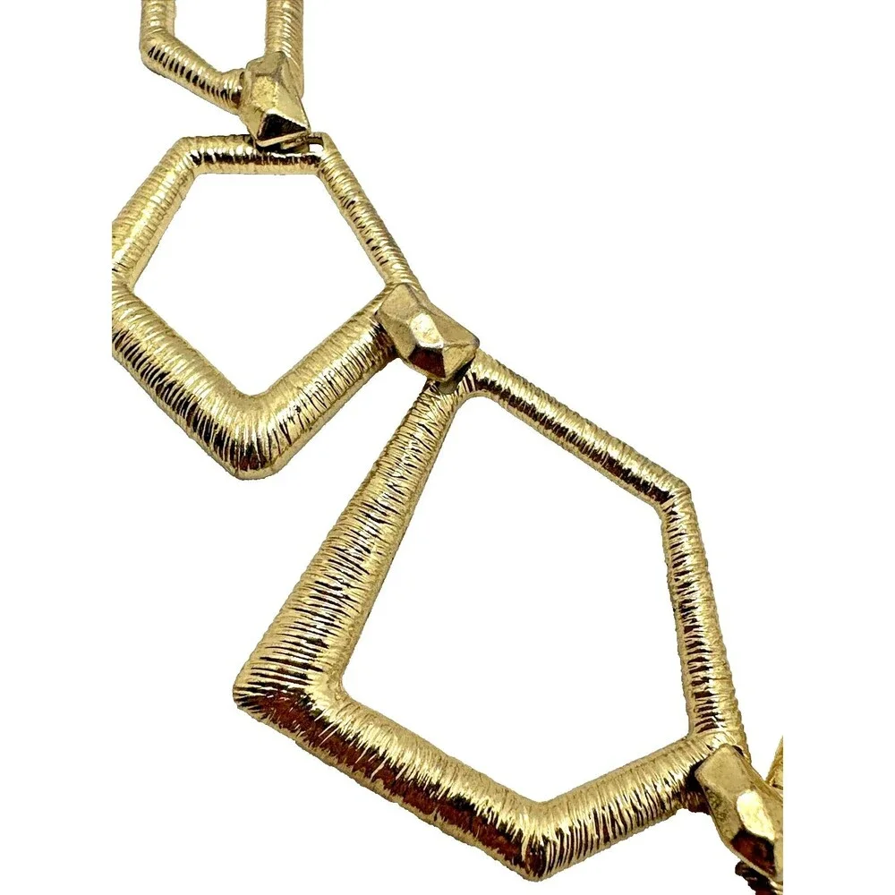 Geometric Link Bib Necklace Textured Gold Tone Modernist Statement 16